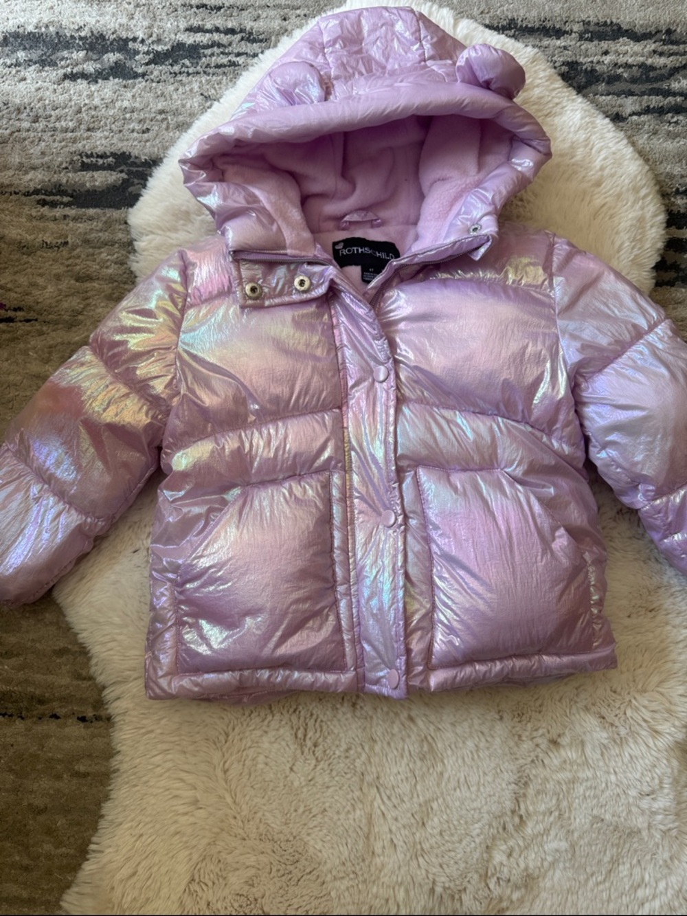 Rothschild 4T Girls' Lavender Iridescent Puffer Jacket with Hood